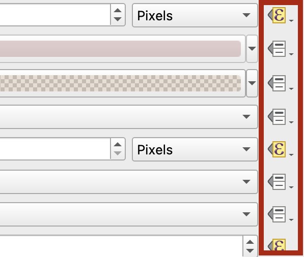 screenshot of QGIS symbology options with style expression buttons highlighted