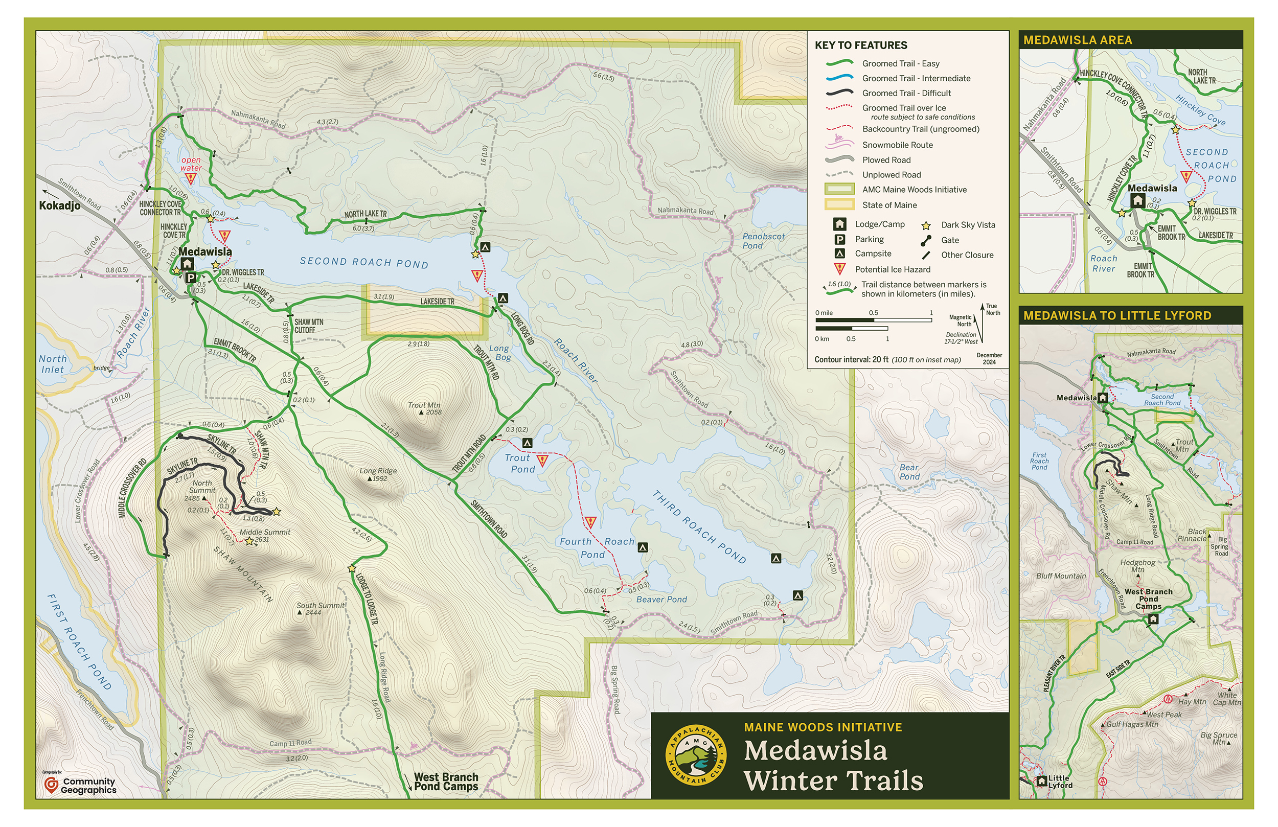 Ski trail map of the northern part of the Maine Woods Initiative